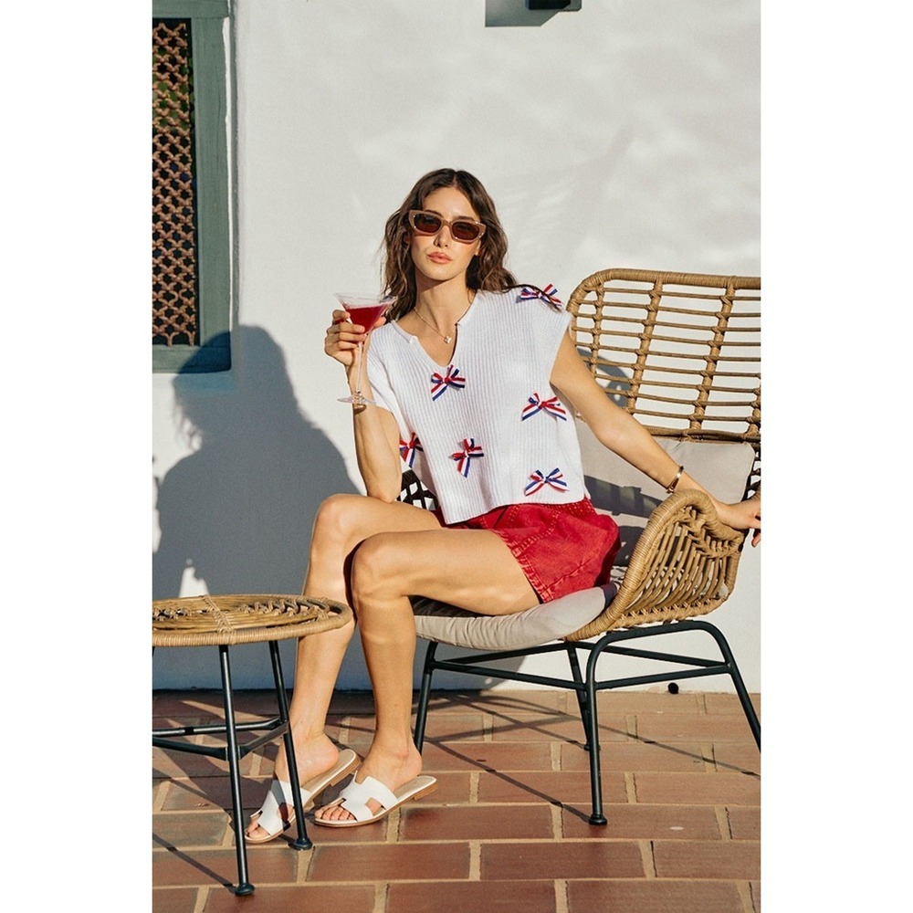 SO ME 4th Of July Ribbon Trimmed Dolman Sweater Top - Medium